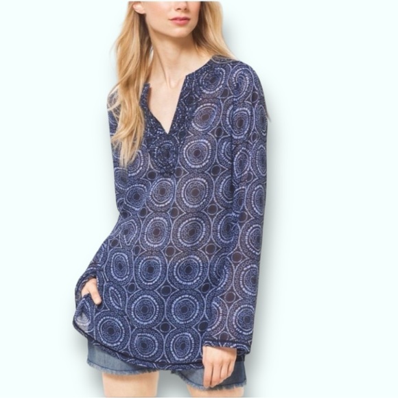 MICHAEL Michael Kors Print V-Neck Sheer Tunic with Beading Detail - Picture 3 of 12